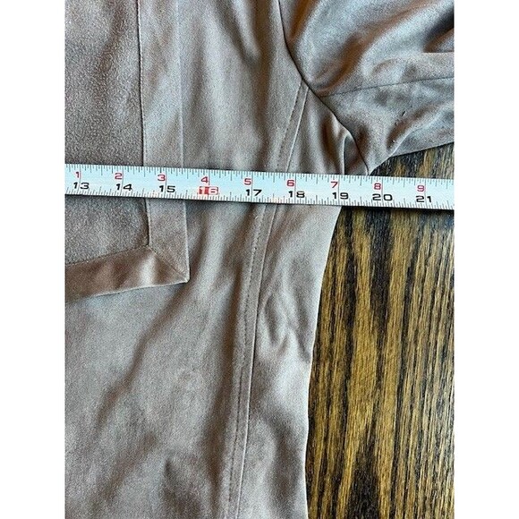 Daila Taupe Faux Suede Open Front Waterfall Stretch Cropped Jacket Size Med - Picture 6 of 10